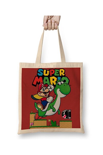 Baskı Dükkanı Super Mario E Yoshi tkanina Torba dugačka Sa ručkom