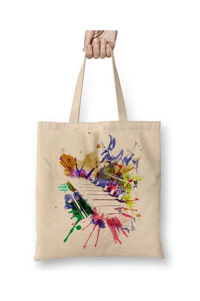 Baskı Dükkanı Colorful Piano Musical Notes Cloth Bag Long Handle