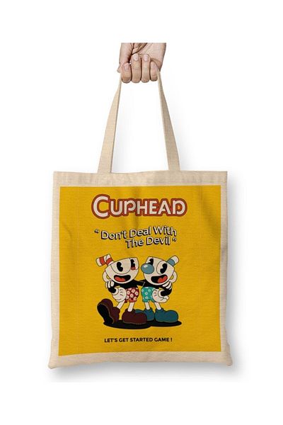 Baskı Dükkanı Cuphead Don't Deal With The Devil υφασμάτινη τσάντα με μακριά λαβή