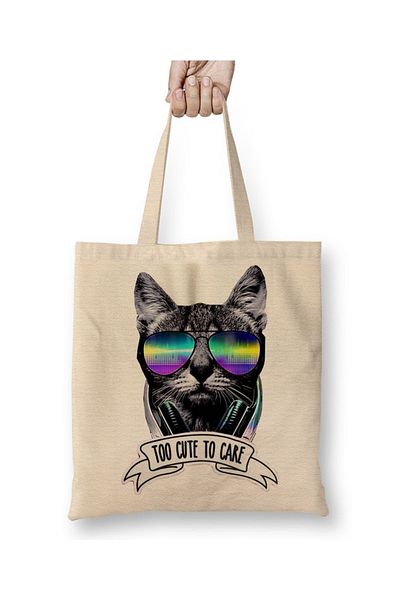 Baskı Dükkanı Prea drăguț pentru a îngriji Cat Cat Dj Geantă din pânză cu mâner lung