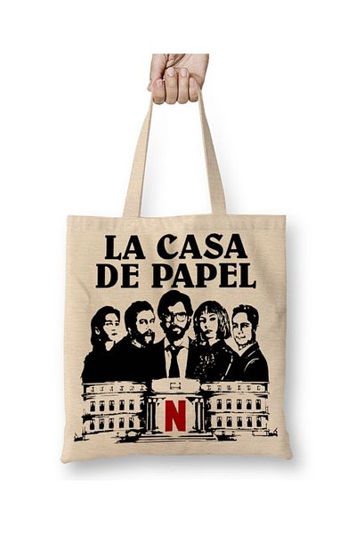 Baskı Dükkanı Geantă din pânză La Casa De Papel Netflix cu mâner lung