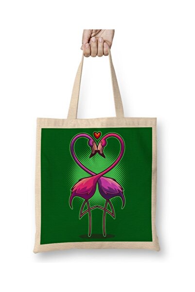 Baskı Dükkanı Love Birds Flamingo tkanina Torba duga Sa ručkom