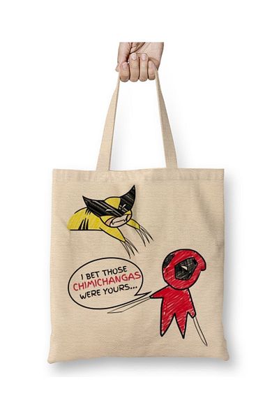 Baskı Dükkanı Geantă din pânză Deadpool Wolverine Marvel cu mâner lung
