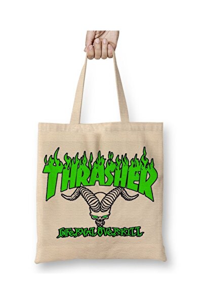 Baskı Dükkanı Zeleni logotip Thrasher, tkanina Torba duga Sa ručkom