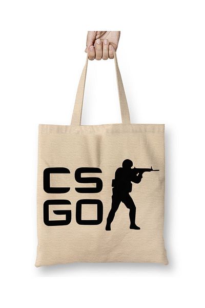 Baskı Dükkanı Υφασμάτινη τσάντα με λογότυπο Csgo Counter Strike με μακριά λαβή