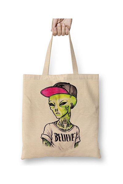 Baskı Dükkanı Cool Meat Alien υφασμάτινη τσάντα με μακριά λαβή