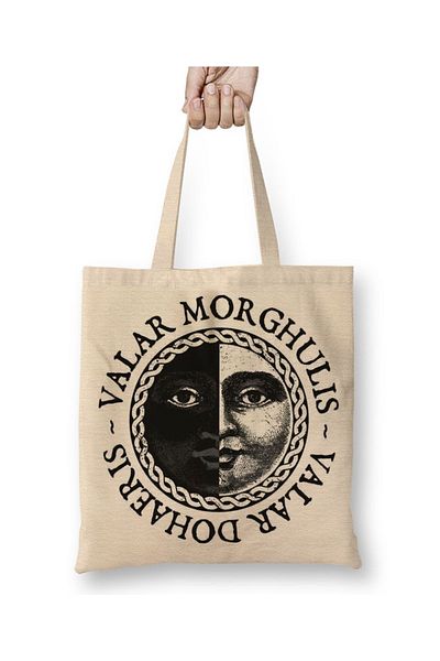 Baskı Dükkanı Game Of Thrones Valar Morghulis Valar Dohaeris υφασμάτινη τσάντα με μακριά λαβή