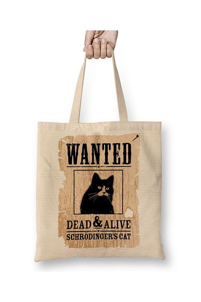 Baskı Dükkanı Υφασμάτινη τσάντα O Gato De Schrödinger Cat Cat με μακριά λαβή