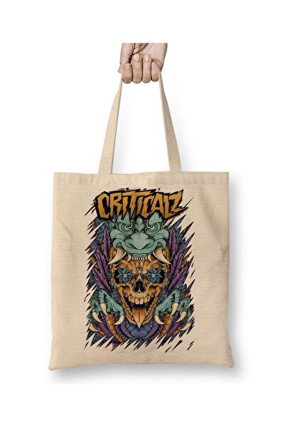 Baskı Dükkanı Criticalz Skull Tribal Bez Torba Uzun Sa ručkom