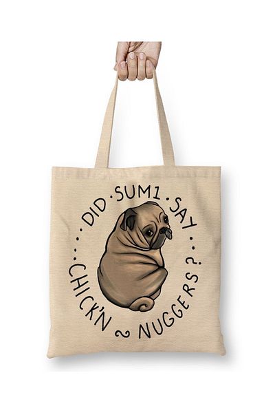 Baskı Dükkanı Geantă din pânză Chubby Pug Chubby Dog cu mâner lung