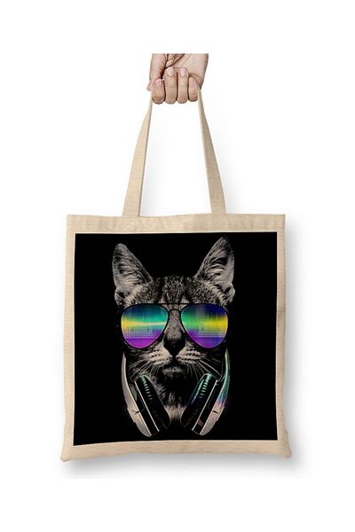 Baskı Dükkanı Cool DJ Cool Cat υφασμάτινη τσάντα με μακριά λαβή