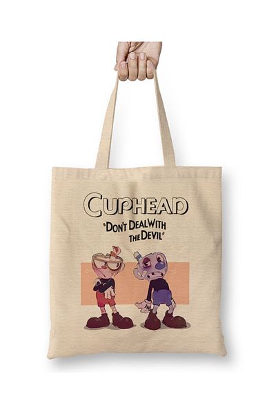 Baskı Dükkanı Υφασμάτινη τσάντα Cuphead με μακριά λαβή