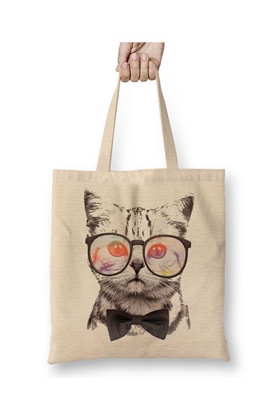 Baskı Dükkanı Geantă din pânză Miau Cat Cat cu mâner lung