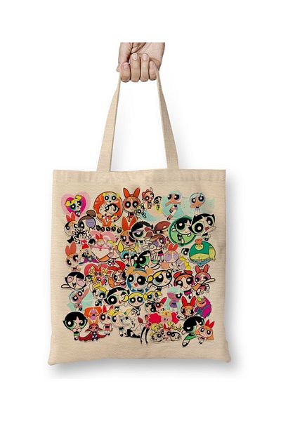 Baskı Dükkanı Geantă tote pentru fete Powerpuff cu mâner lung
