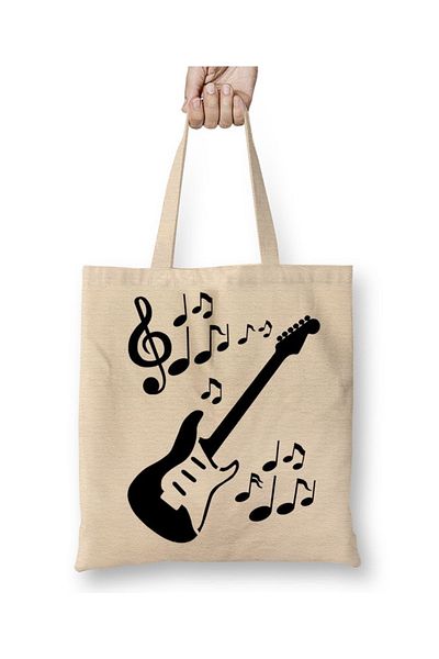 Baskı Dükkanı Rhythmic Guitar Music Notes Cloth Bag Long Handle