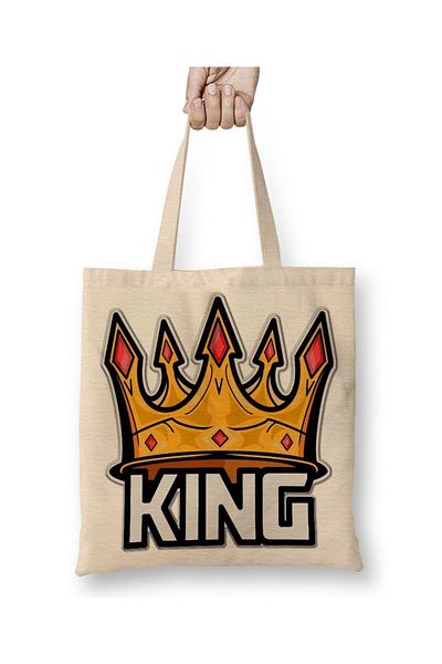 Baskı Dükkanı Υφασμάτινη τσάντα King Crown με μακριά λαβή