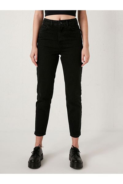 LİMABEL Fadeless Black Mom Denim Pants Lycra High Waist Black Mom Jeans Extra Comfortable Black Mom