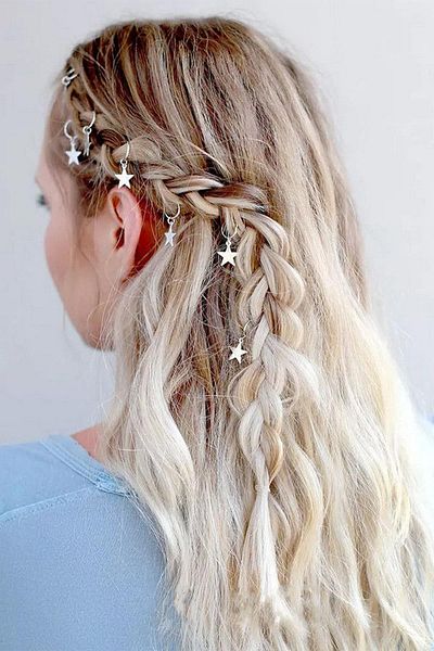 BAHELS Silver Stars Hair Earring Buckle Set