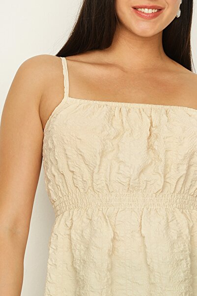 Select Moda Γυναικεία κρεμ μπλούζα με λουράκια και ελαστική μέση