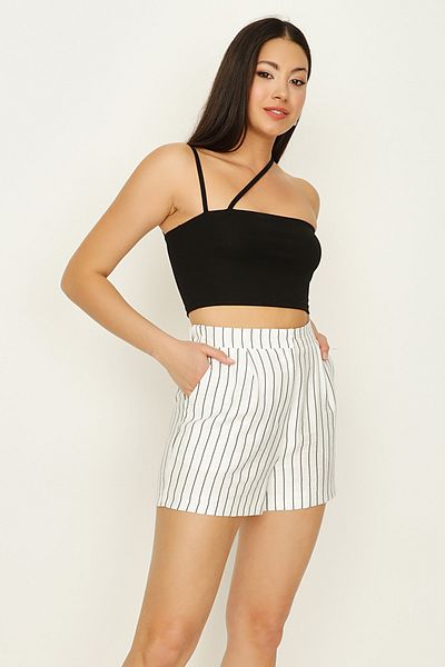 Select Moda Women's Ecru Striped Mini Shorts