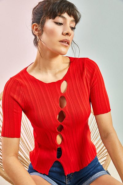 Bianco Lucci Damen-Strickbluse mit Rundmuster