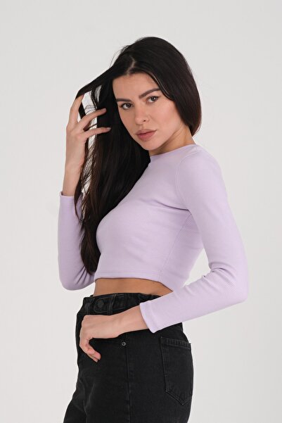 PUNKY CAT Women's Lilac Long Sleeve Crop Sweatshirt