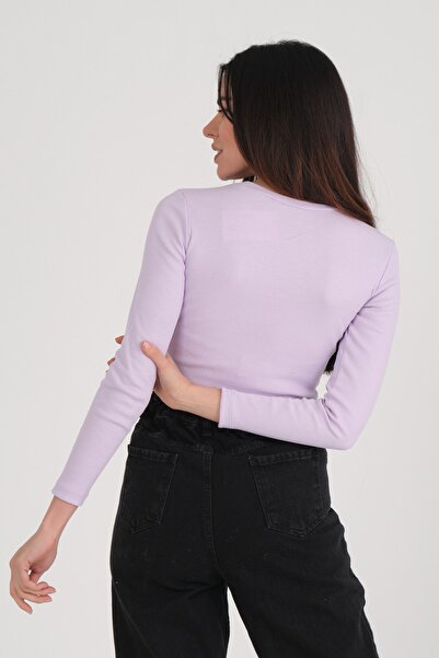 PUNKY CAT Women's Lilac Long Sleeve Crop Sweatshirt