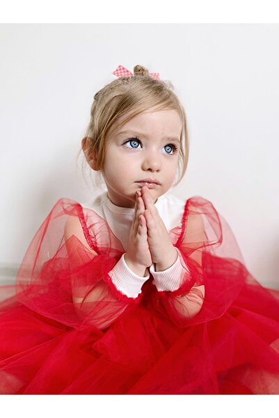 yayakids Girl's April 23 Red Tutu Skirt & Balloon Sleeve Ribbed Blouse Set