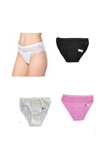 Tutku Chiloți de bikini din dantelă Mrckıds, pachet asortat de 4 piese Funda736 (negru-alb-crem-roz)