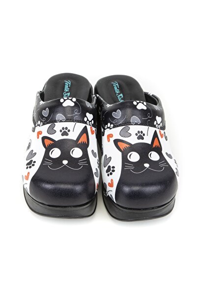 TERLİKSABO Kadın Siyah Kedi Desenli Taban Air Max Sabo Terlik