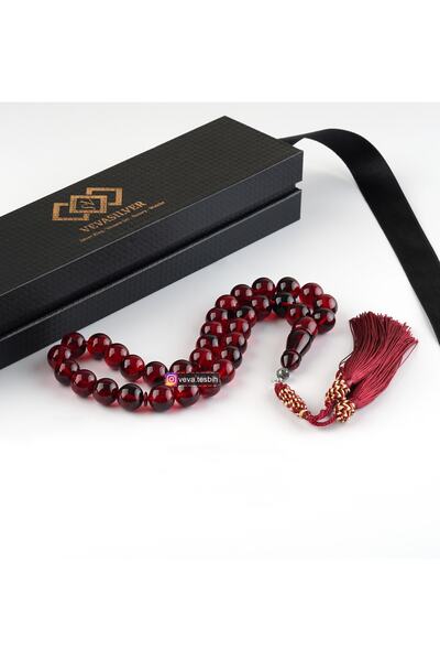 vevasilver سبحة مصنوعة يدويًا من حجر العنبر البودرة مع شراشيب