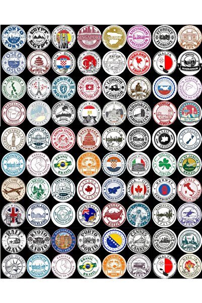 TELLGRAF REKLAM HİZMETLERİ Ülke Mühürleri Yuvarlak Sticker (4x4 Cm 80 Adet)