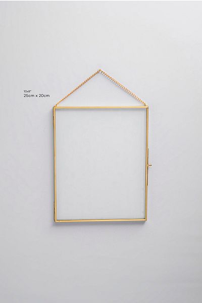 El Crea Designs 25x20cm Brass Gold Vertical Wall Hanging Chain Glass Picture Photo Frame Scandinavian Style Decor