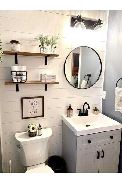 Karadeniz Dizayn 2'li Ahşap Banyo Duvar Rafı - Demir Detaylı 80x15 Cm