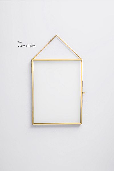 El Crea Designs 20x15cm Brass Gold Vertical Wall Hanging Chain Glass Picture Photo Frame Scandinavian Style Decor
