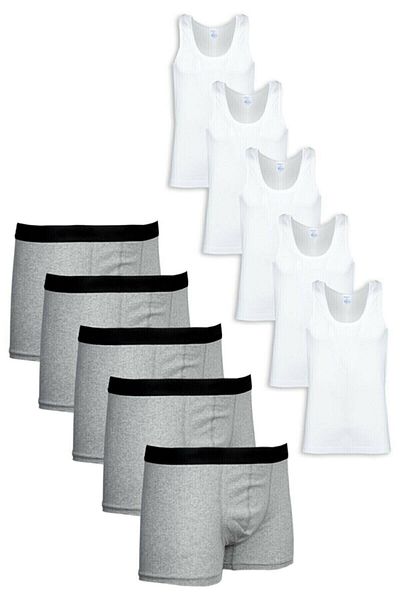 HARMAN TEKSTİL Ανδρικό Σετ 5 τεμαχίων Βαμβακερό Lycra Boxer Tank Top