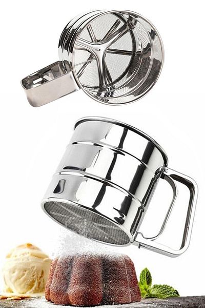 Tilbe Home Stainless Steel Flour Sieve Triggered Practical Pressed Cocoa Sieve Powder Sieve Multi-Purpose Sieve 250 Gr