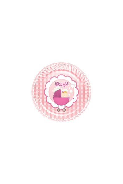 Roll-Up Roll up Baby Shower Baby Girl Themed Pink Cardboard Plate 8 Pieces 23 cm It Is a Party Plate for Girl