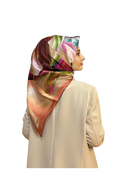 Aker Ipekyolu Eşarp Yeni Sezon Çiçek Des Somon 22 Ilkbahar Yaz Sura Ipek Eşarp