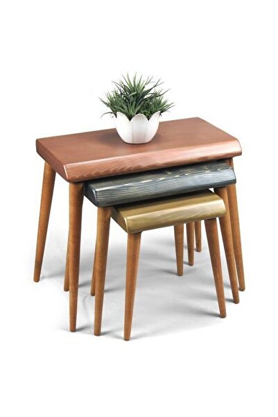 Mobenta Doğal Ağaç Masif Kütük 3’lü Zigon Sehpa