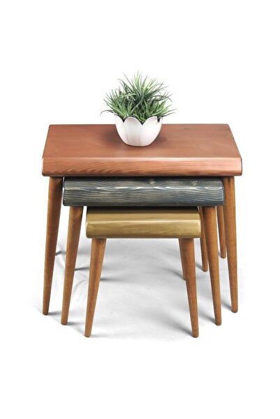 Mobenta Doğal Ağaç Masif Kütük 3’lü Zigon Sehpa