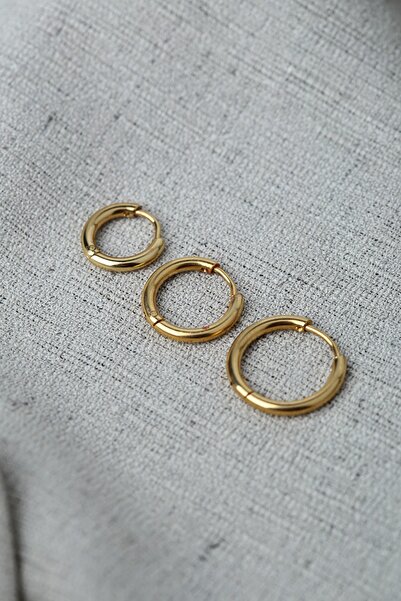 Vilma Aksesuar Cerrahi Çelik Halka Küpe 3 Adet Gold Renk