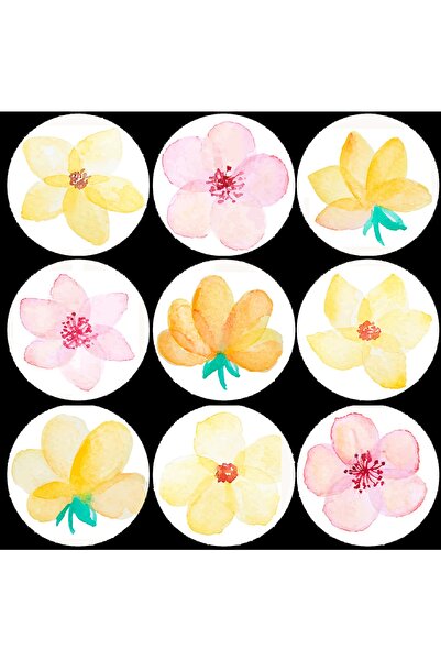 TELLGRAF REKLAM HİZMETLERİ Floral Round Sticker (4x4 Cm)