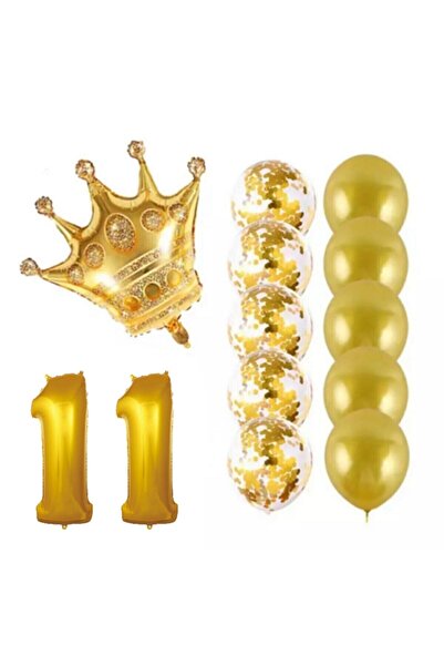 BEST PARTİ DOĞUM GÜNÜ PARTİ SÜSLERİ مجموعة بالونات شفافة متوجة للملك يبلغ من العمر 11 عامًا مع قصاصات ذهبية