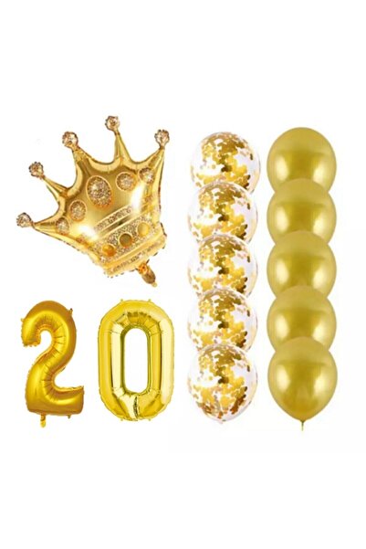 BEST PARTİ DOĞUM GÜNÜ PARTİ SÜSLERİ مجموعة بالونات شفافة متوجة للملك يبلغ من العمر 20 عامًا مع قصاصات ذهبية