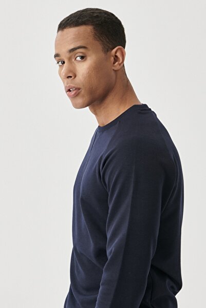 AC&Co / Altınyıldız Classics Pánská mikina v námořnické modré Standard Fit Regular Cut Crew Neck