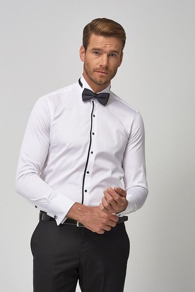 ALTINYILDIZ CLASSICS Herren-Bräutigam-Hemd in Weiß-Schwarz mit Ata-Kragen, maßgeschneidert, schmale Passform, Slim-Fit