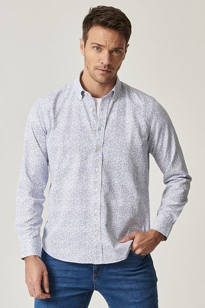 ALTINYILDIZ CLASSICS Cămașă pentru bărbați, alb-albastru marin, slim fit, slim fit, cu guler cu nasturi