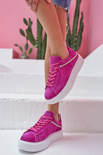 ANGELİNA JONES Pantofi de damă Polinas Fusya din piele naturală din piele intoarsa cu detalii de piatra