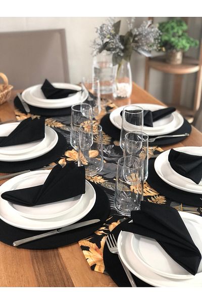 desen izmir American Service, Gold Leaf 6 Plates, 6 Napkins And Runner Tk 7